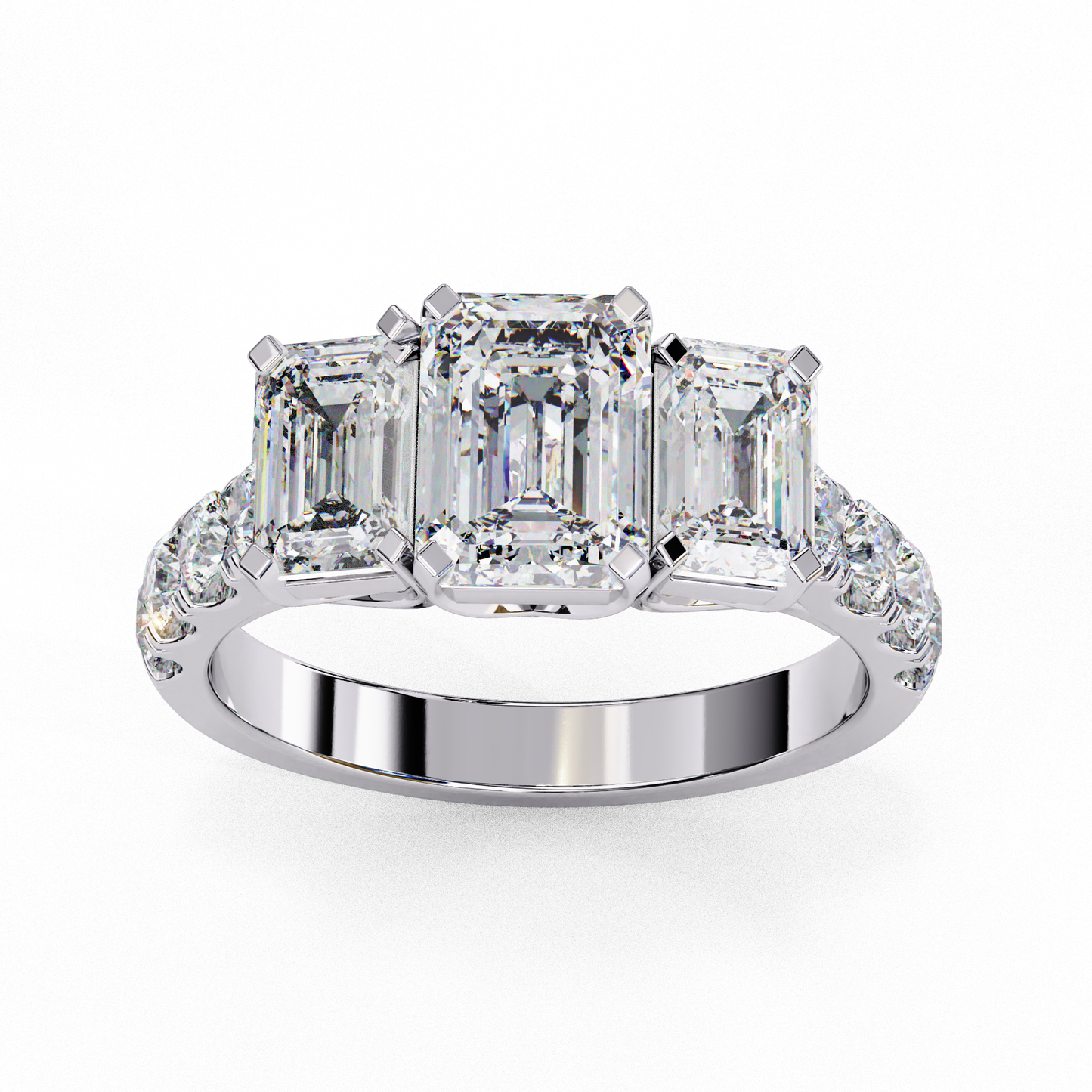 Lab Created Emerald Three-Stone Ring , 1.31 CT Emerald Cut Lab Grown Diamond Ring , 14k Gold Ring