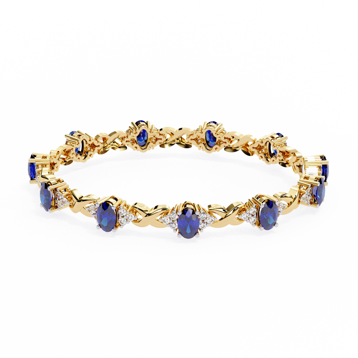 Elegant 5.74 Carat Oval‑Cut Blue Sapphire Tennis Bracelet with Diamond Accents,14k / 18kGold
