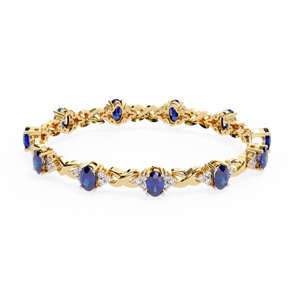 Elegant 5.74 Carat Oval‑Cut Blue Sapphire Tennis Bracelet with Diamond Accents,14k / 18kGold