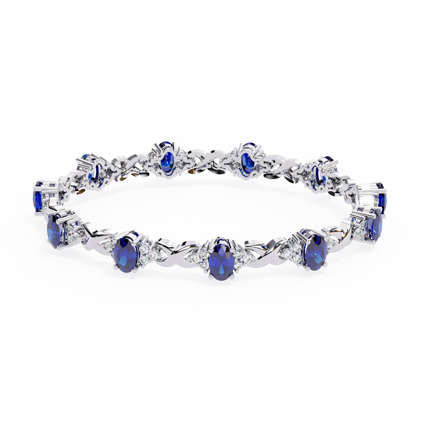 Elegant 5.74 Carat Oval‑Cut Blue Sapphire Tennis Bracelet with Diamond Accents,14k / 18kGold