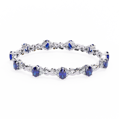 Elegant 5.74 Carat Oval‑Cut Blue Sapphire Tennis Bracelet with Diamond Accents,14k / 18kGold