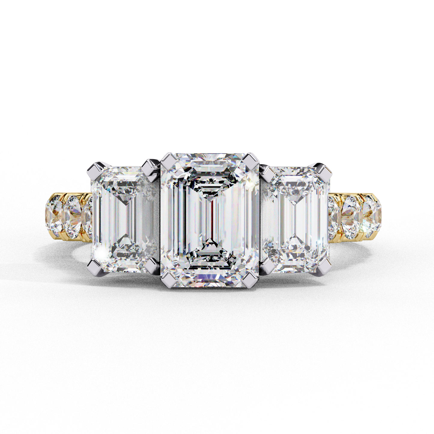 Lab Created Emerald Three-Stone Ring , 1.31 CT Emerald Cut Lab Grown Diamond Ring , 14k Gold Ring