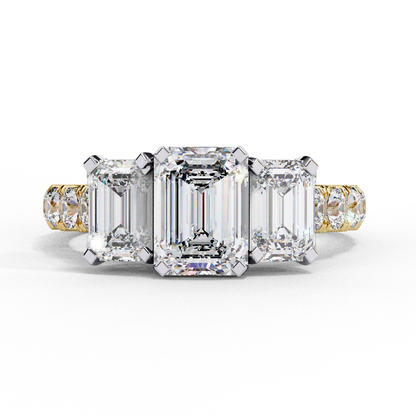 Lab Created Emerald Three-Stone Ring , 1.31 CT Emerald Cut Lab Grown Diamond Ring , 14k Gold Ring