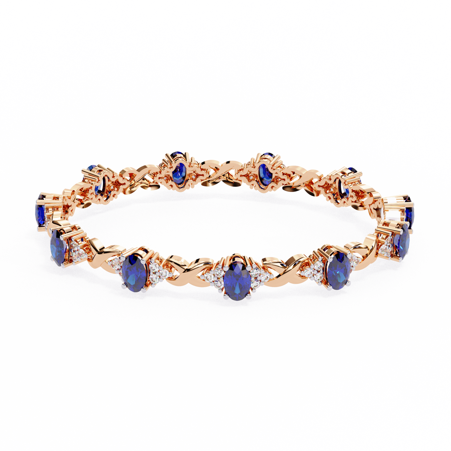 Elegant 5.74 Carat Oval‑Cut Blue Sapphire Tennis Bracelet with Diamond Accents,14k / 18kGold