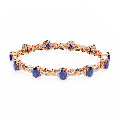 Elegant 5.74 Carat Oval‑Cut Blue Sapphire Tennis Bracelet with Diamond Accents,14k / 18kGold