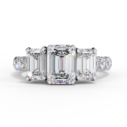 Lab Created Emerald Three-Stone Ring , 1.31 CT Emerald Cut Lab Grown Diamond Ring , 14k Gold Ring