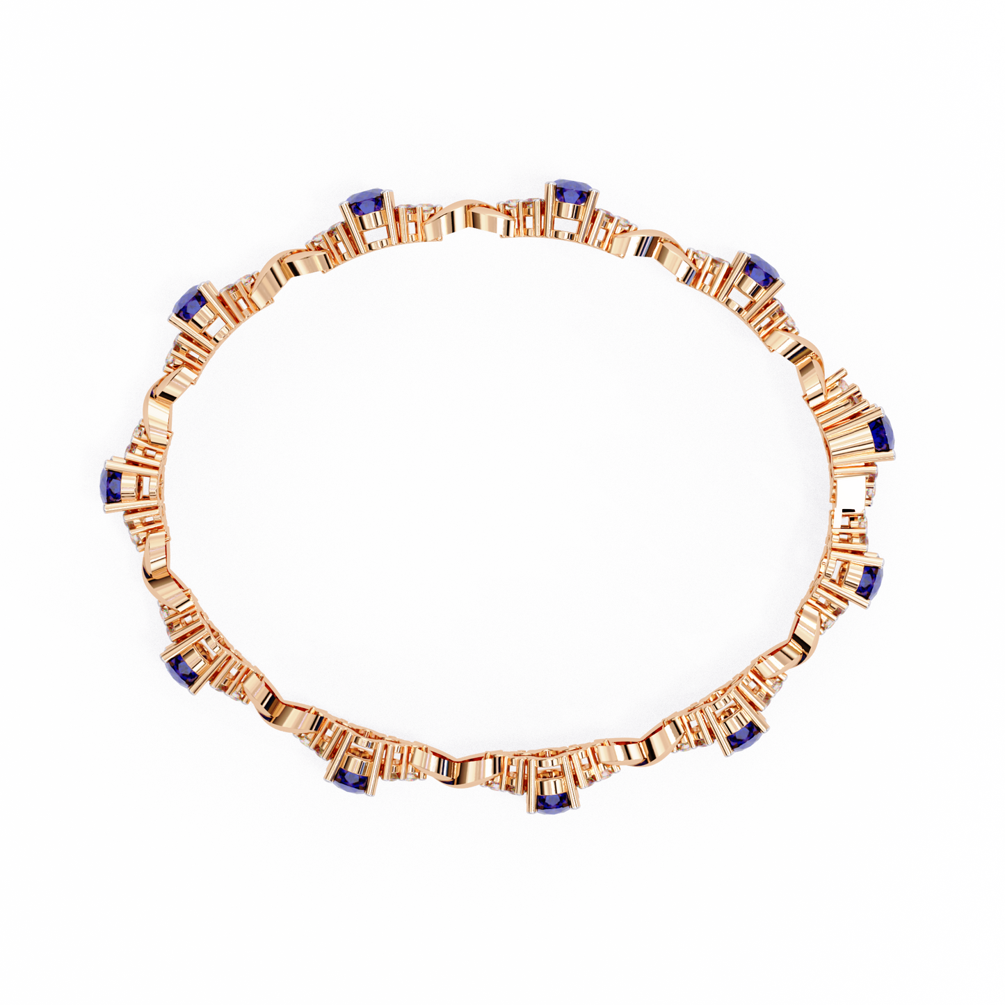 Elegant 5.74 Carat Oval‑Cut Blue Sapphire Tennis Bracelet with Diamond Accents,14k / 18kGold