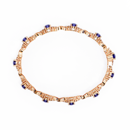 Elegant 5.74 Carat Oval‑Cut Blue Sapphire Tennis Bracelet with Diamond Accents,14k / 18kGold