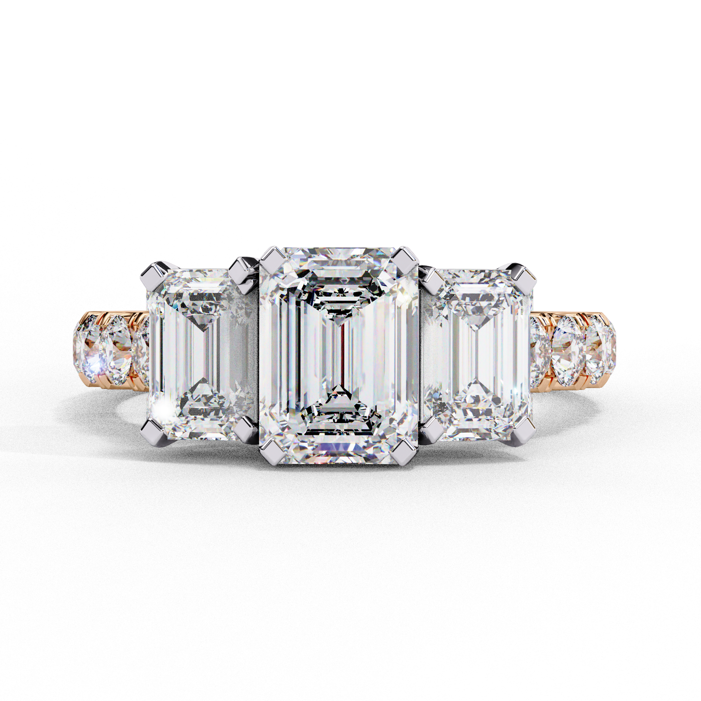 Lab Created Emerald Three-Stone Ring , 1.31 CT Emerald Cut Lab Grown Diamond Ring , 14k Gold Ring