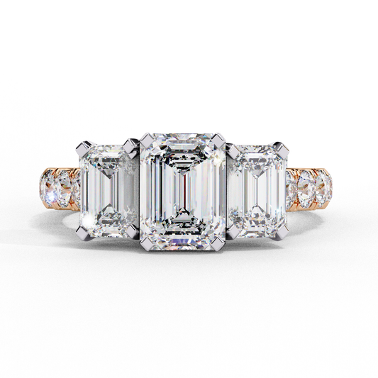 Lab Created Emerald Three-Stone Ring , 1.31 CT Emerald Cut Lab Grown Diamond Ring , 14k Gold Ring