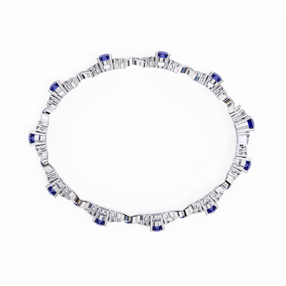 Elegant 5.74 Carat Oval‑Cut Blue Sapphire Tennis Bracelet with Diamond Accents,14k / 18kGold