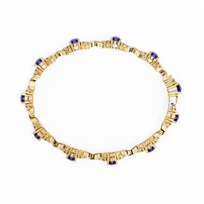 Elegant 5.74 Carat Oval‑Cut Blue Sapphire Tennis Bracelet with Diamond Accents,14k / 18kGold