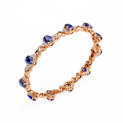 Elegant 5.74 Carat Oval‑Cut Blue Sapphire Tennis Bracelet with Diamond Accents,14k / 18kGold