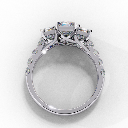 Lab Created Emerald Three-Stone Ring , 1.31 CT Emerald Cut Lab Grown Diamond Ring , 14k Gold Ring