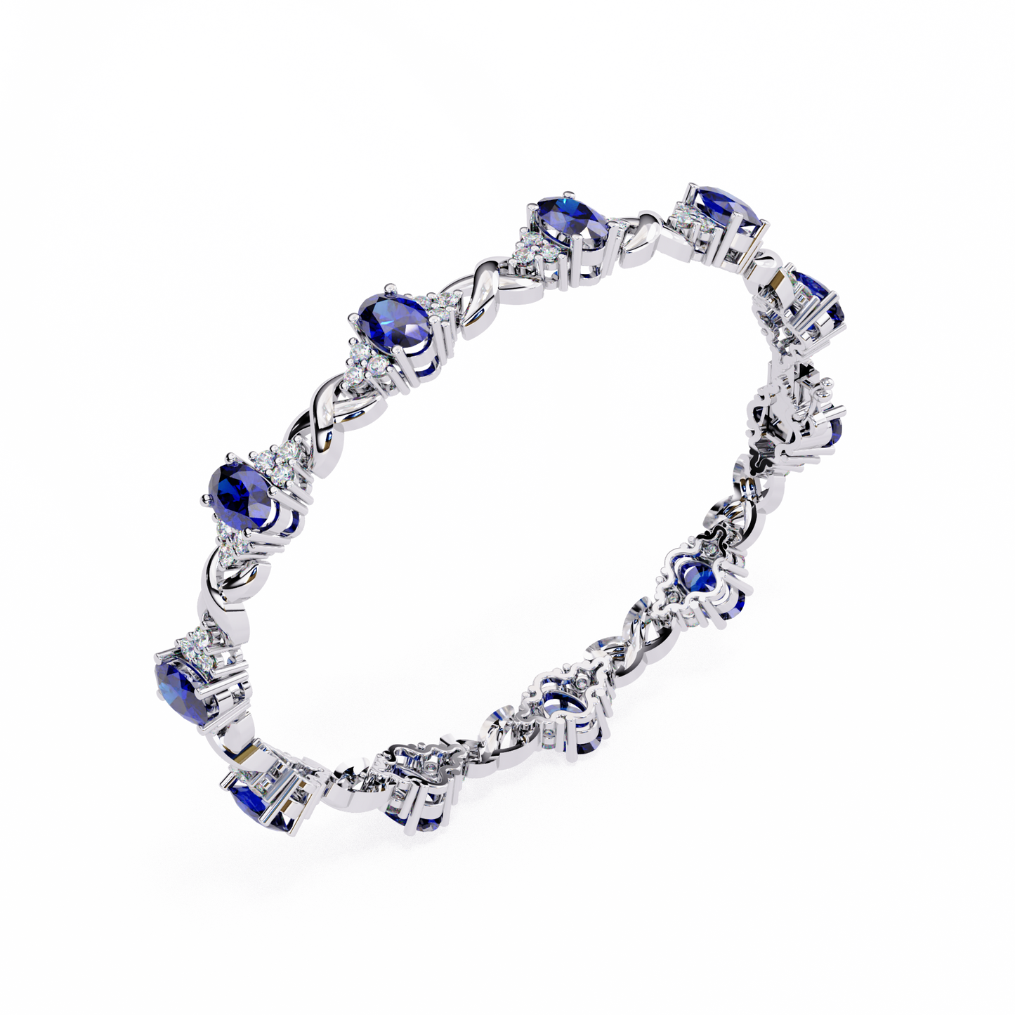 Elegant 5.74 Carat Oval‑Cut Blue Sapphire Tennis Bracelet with Diamond Accents,14k / 18kGold