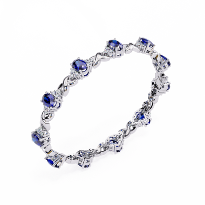 Elegant 5.74 Carat Oval‑Cut Blue Sapphire Tennis Bracelet with Diamond Accents,14k / 18kGold