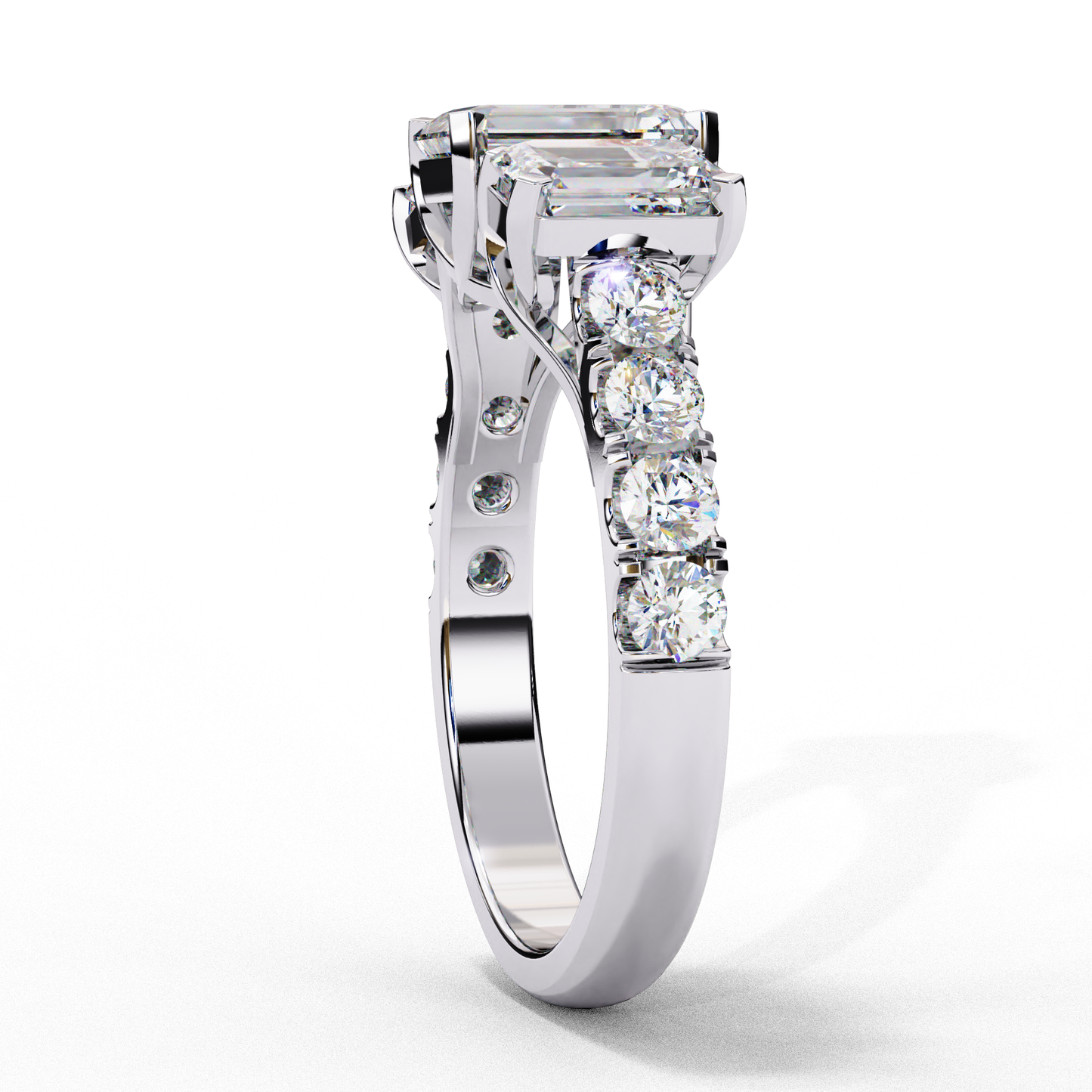 Lab Created Emerald Three-Stone Ring , 1.31 CT Emerald Cut Lab Grown Diamond Ring , 14k Gold Ring