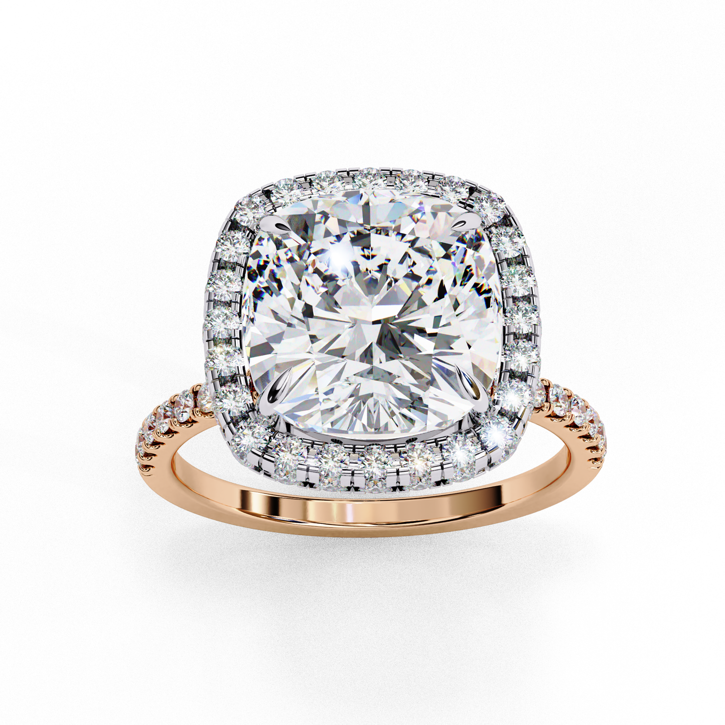 Cushion Halo Lab Diamond Ring in Rose Gold , 2.50 CT Cushion Cut Lab Grown Diamond Ring