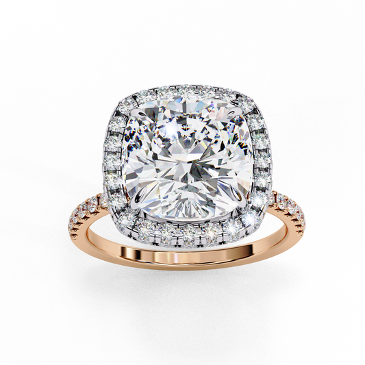 Cushion Halo Lab Diamond Ring in Rose Gold , 2.50 CT Cushion Cut Lab Grown Diamond Ring