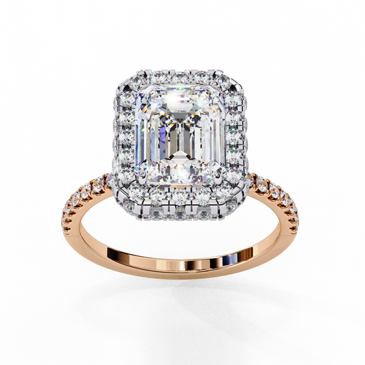 Emerald Cut Lab Diamond Ring with Rose Gold Band , 2.18 CT Emerald Cut Lab Grown Diamond Ring