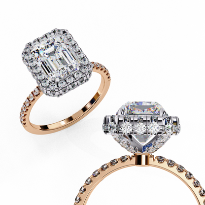 Emerald Cut Lab Diamond Ring with Rose Gold Band , 2.18 CT Emerald Cut Lab Grown Diamond Ring