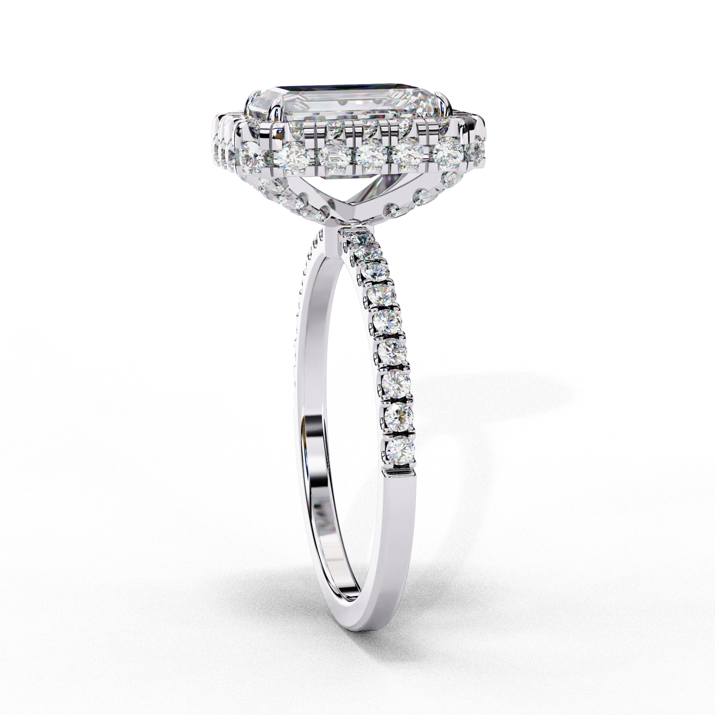 2.20 Carat Halo Engagement Ring, Radiant Cut Simulated Diamond, Lab Created Radiant Cut Diamond