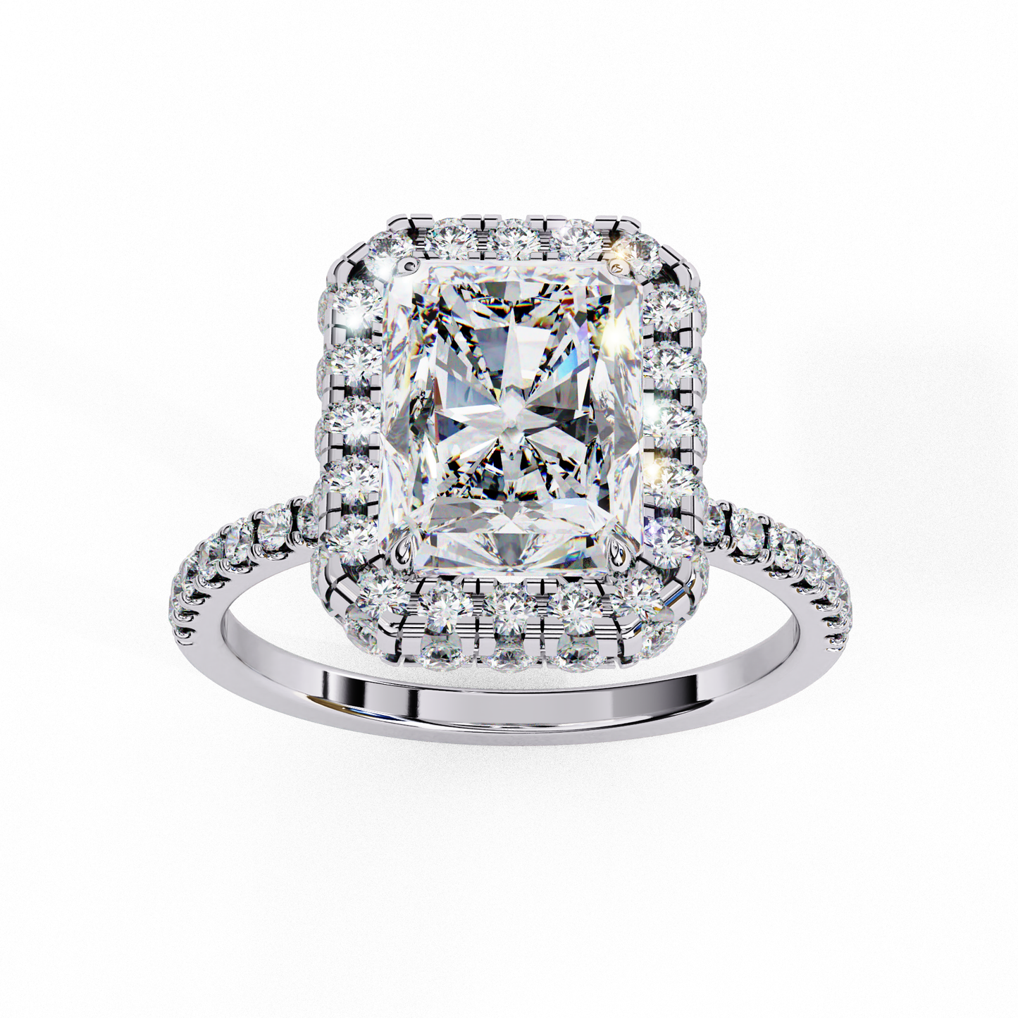 2.20 Carat Halo Engagement Ring, Radiant Cut Simulated Diamond, Lab Created Radiant Cut Diamond