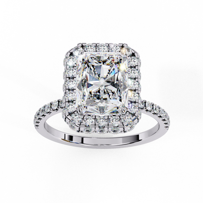 2.20 Carat Halo Engagement Ring, Radiant Cut Simulated Diamond, Lab Created Radiant Cut Diamond