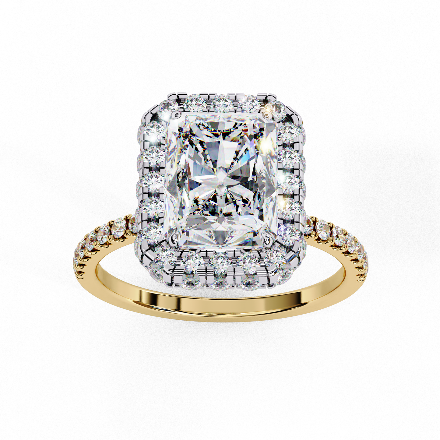 2.20 Carat Halo Engagement Ring, Radiant Cut Simulated Diamond, Lab Created Radiant Cut Diamond