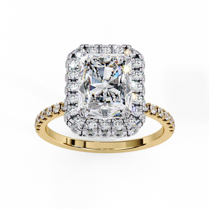 2.20 Carat Halo Engagement Ring, Radiant Cut Simulated Diamond, Lab Created Radiant Cut Diamond