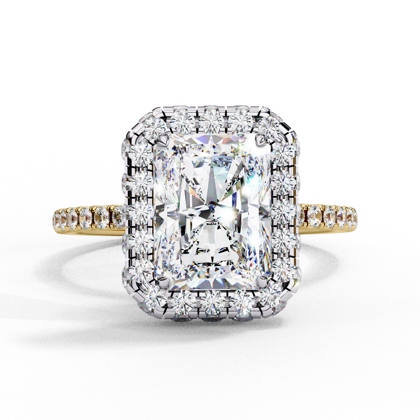 2.20 Carat Halo Engagement Ring, Radiant Cut Simulated Diamond, Lab Created Radiant Cut Diamond
