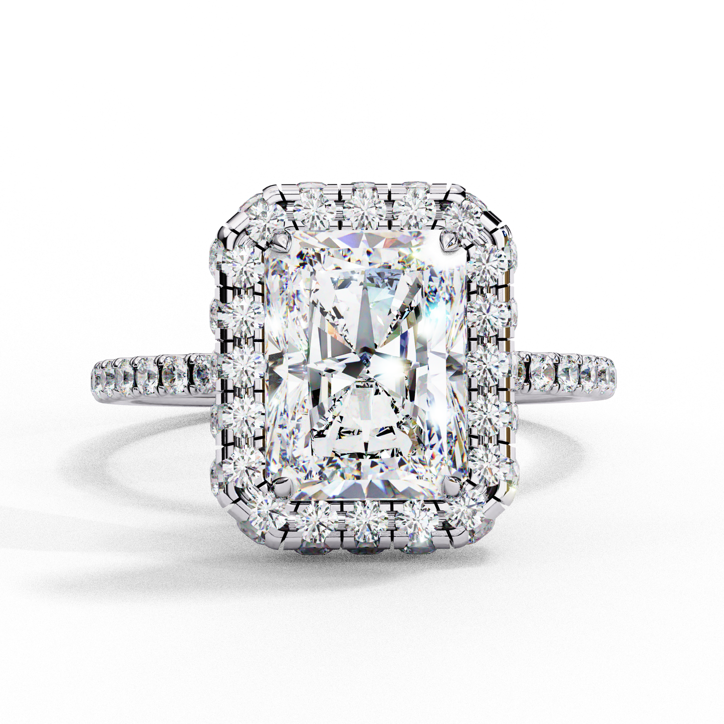 2.20 Carat Halo Engagement Ring, Radiant Cut Simulated Diamond, Lab Created Radiant Cut Diamond
