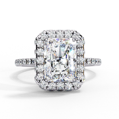 2.20 Carat Halo Engagement Ring, Radiant Cut Simulated Diamond, Lab Created Radiant Cut Diamond