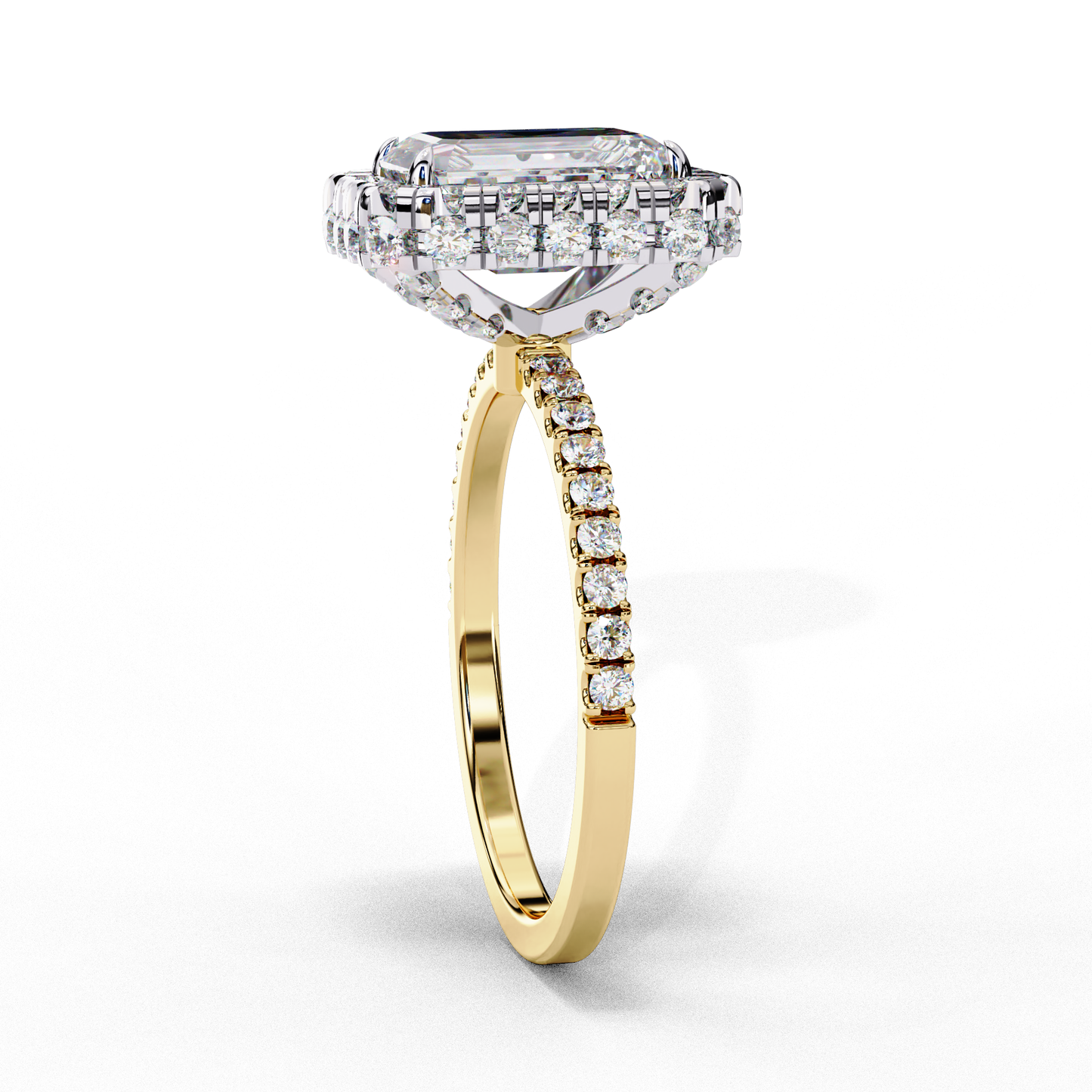 2.20 Carat Halo Engagement Ring, Radiant Cut Simulated Diamond, Lab Created Radiant Cut Diamond