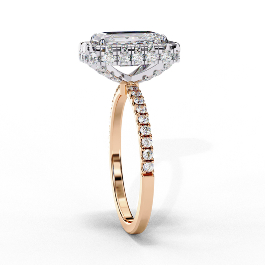 2.20 Carat Halo Engagement Ring, Radiant Cut Simulated Diamond, Lab Created Radiant Cut Diamond