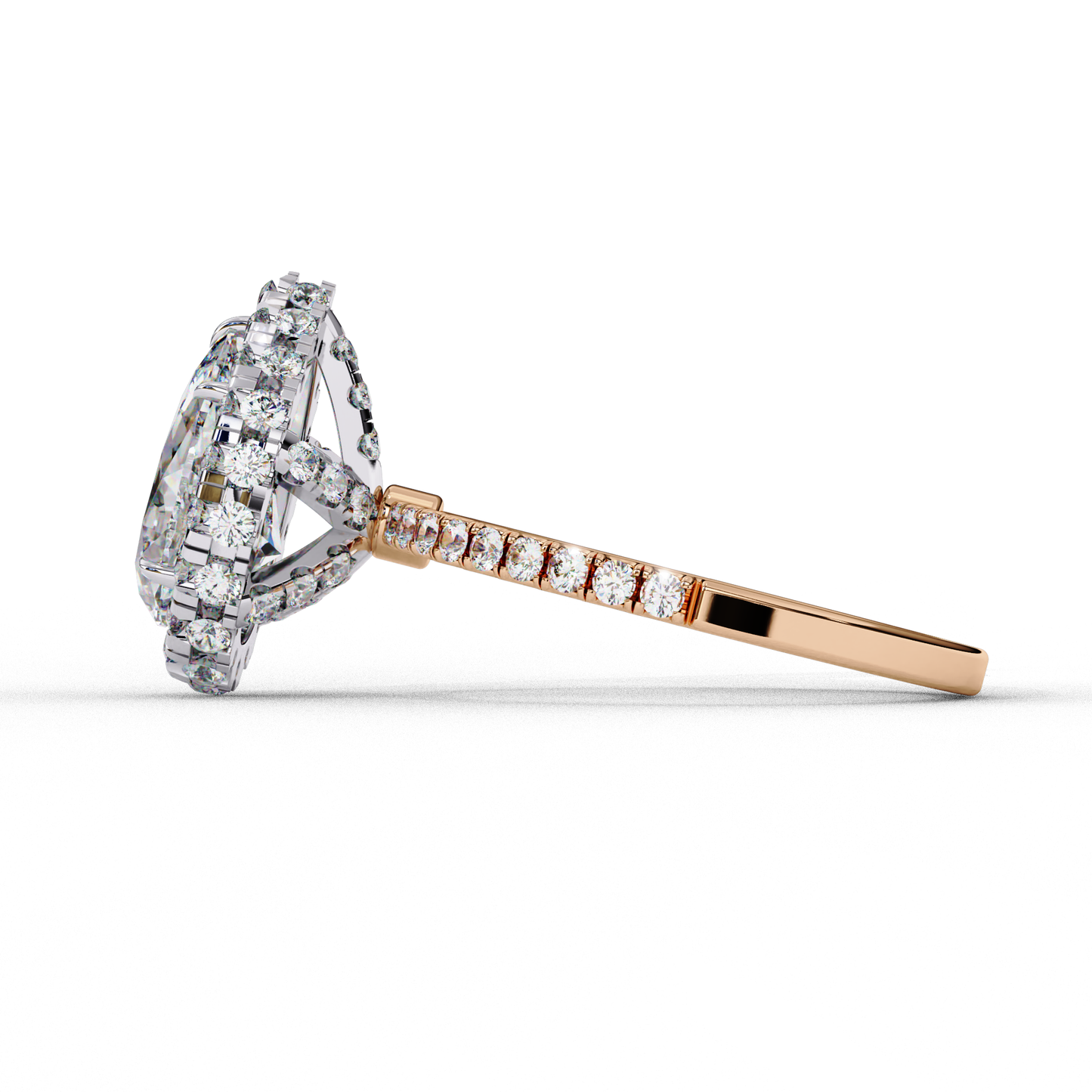 1.81 CT Pear Cut Lab Grown Diamond Ring, Pear Cut Halo Engagement Ring, Bridal Lab Grown Ring with Small Round Diamond on Shank