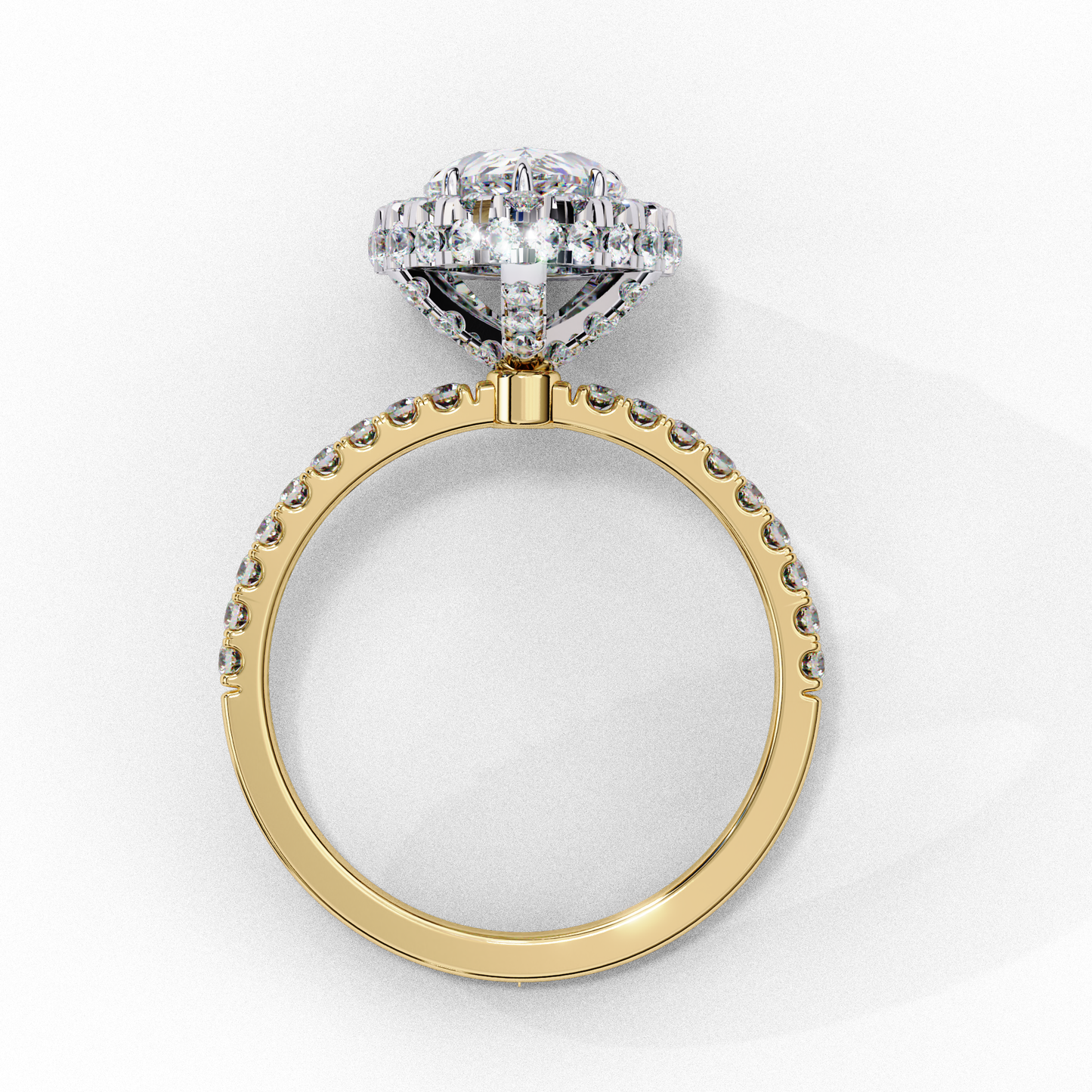1.81 CT Pear Cut Lab Grown Diamond Ring, Pear Cut Halo Engagement Ring, Bridal Lab Grown Ring with Small Round Diamond on Shank