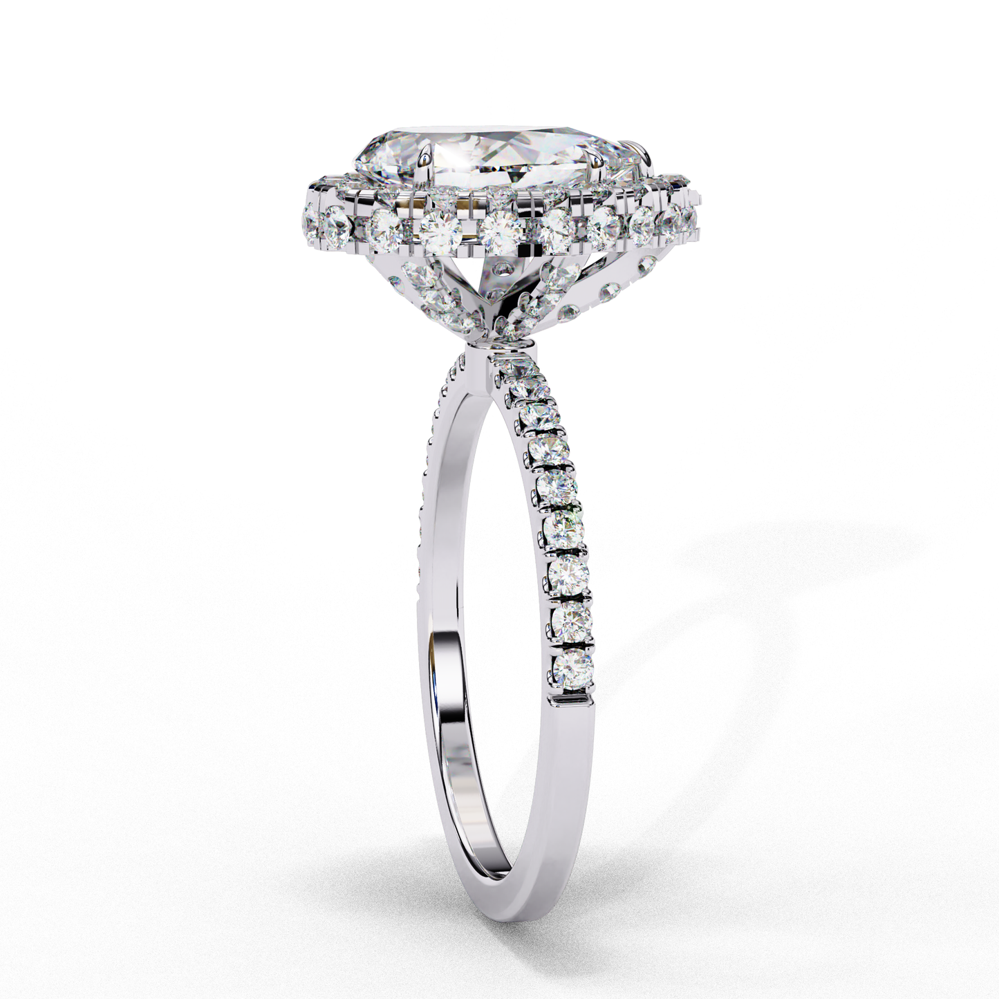 1.81 CT Pear Cut Lab Grown Diamond Ring, Pear Cut Halo Engagement Ring, Bridal Lab Grown Ring with Small Round Diamond on Shank