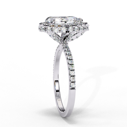1.81 CT Pear Cut Lab Grown Diamond Ring, Pear Cut Halo Engagement Ring, Bridal Lab Grown Ring with Small Round Diamond on Shank