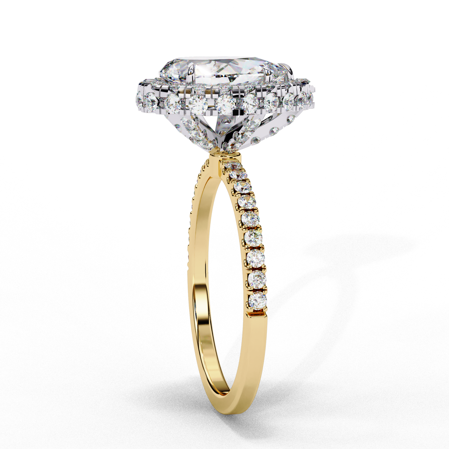 1.81 CT Pear Cut Lab Grown Diamond Ring, Pear Cut Halo Engagement Ring, Bridal Lab Grown Ring with Small Round Diamond on Shank
