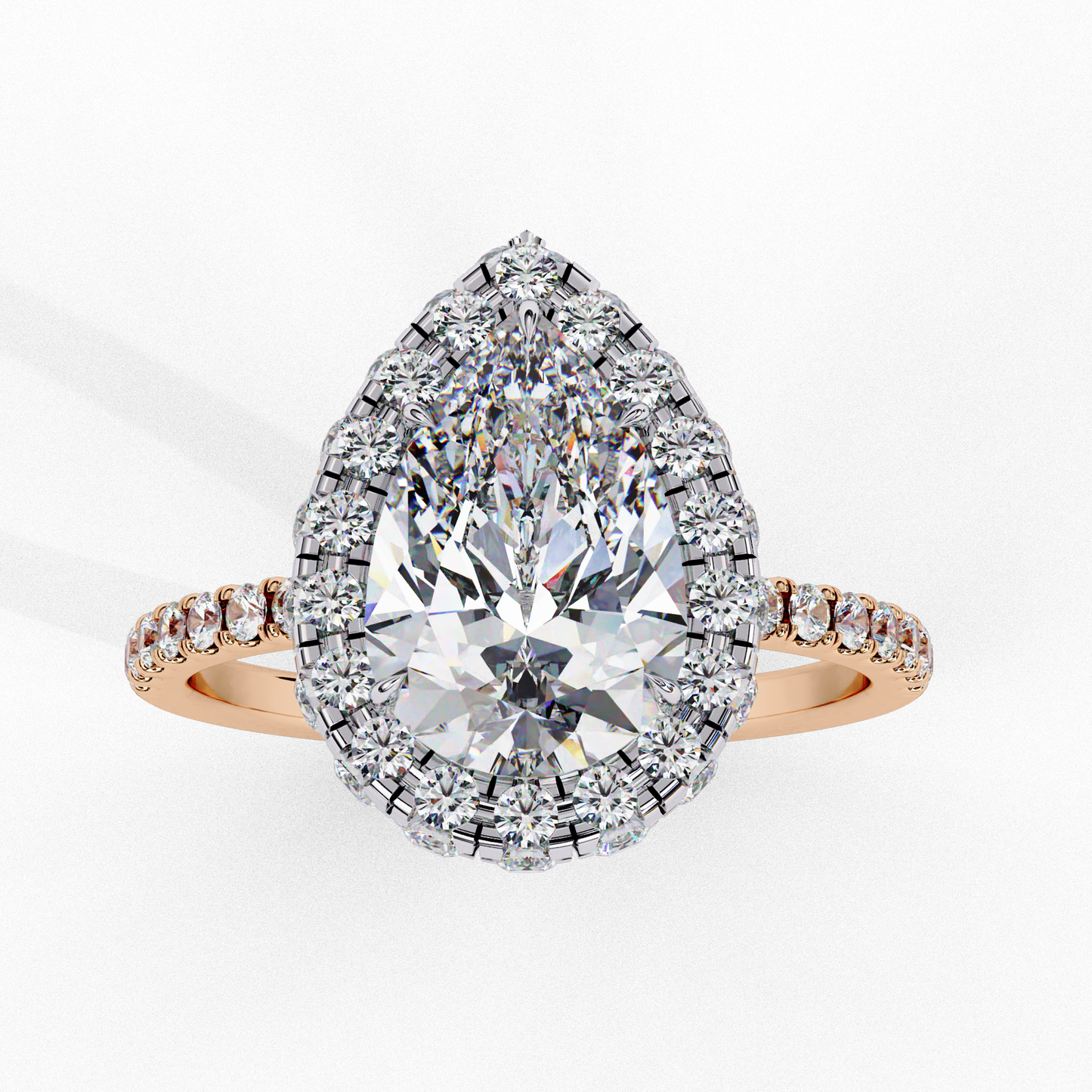 1.81 CT Pear Cut Lab Grown Diamond Ring, Pear Cut Halo Engagement Ring, Bridal Lab Grown Ring with Small Round Diamond on Shank