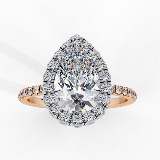 1.81 CT Pear Cut Lab Grown Diamond Ring, Pear Cut Halo Engagement Ring, Bridal Lab Grown Ring with Small Round Diamond on Shank
