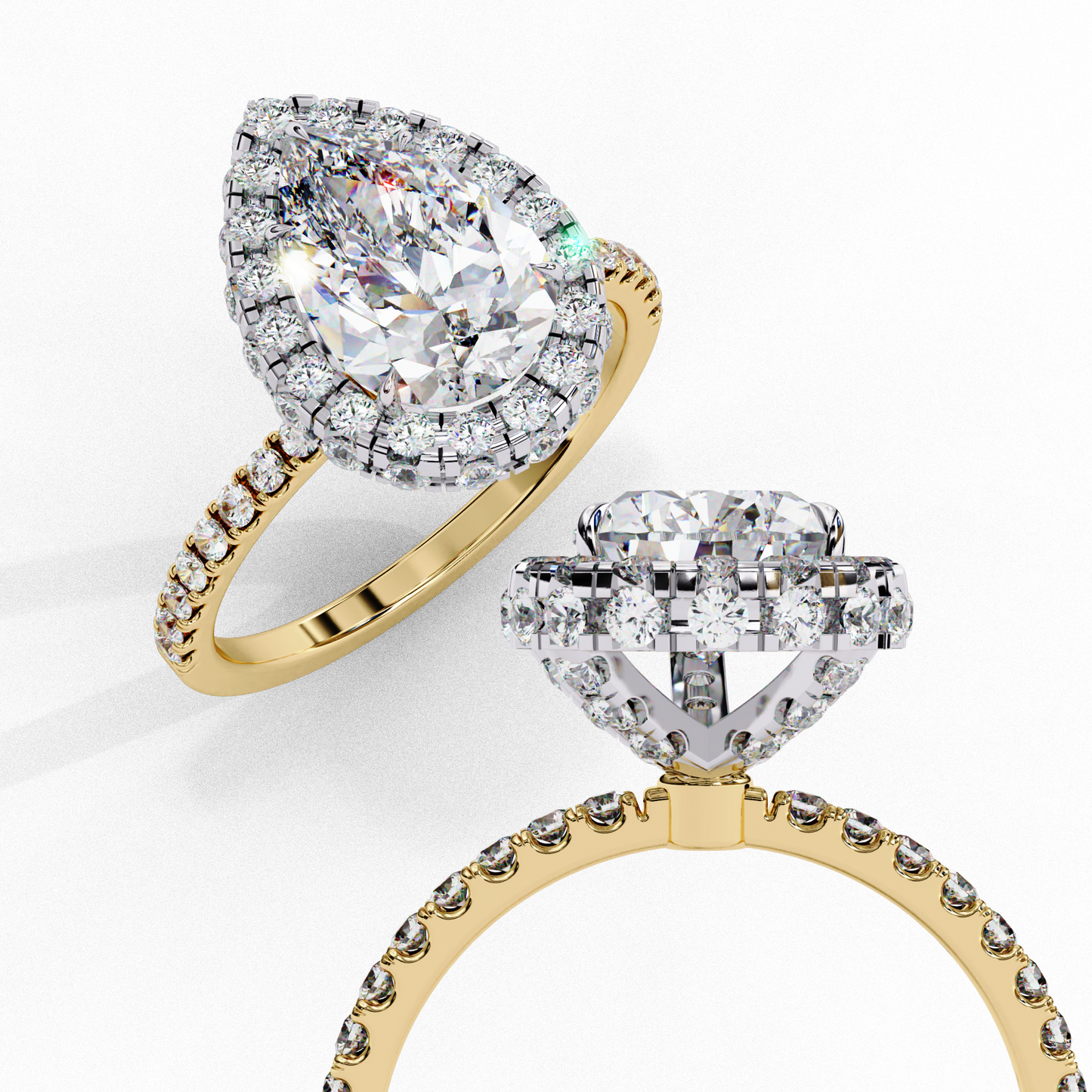1.81 CT Pear Cut Lab Grown Diamond Ring, Pear Cut Halo Engagement Ring, Bridal Lab Grown Ring with Small Round Diamond on Shank