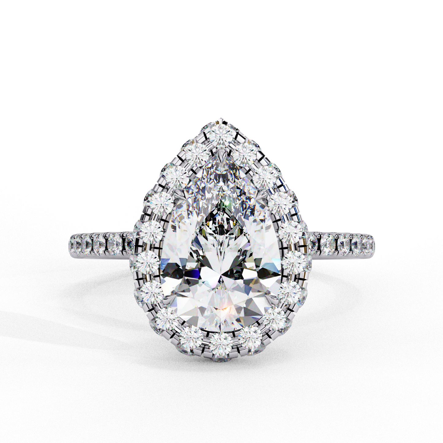 1.81 CT Pear Cut Lab Grown Diamond Ring, Pear Cut Halo Engagement Ring, Bridal Lab Grown Ring with Small Round Diamond on Shank