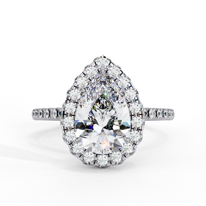 1.81 CT Pear Cut Lab Grown Diamond Ring, Pear Cut Halo Engagement Ring, Bridal Lab Grown Ring with Small Round Diamond on Shank