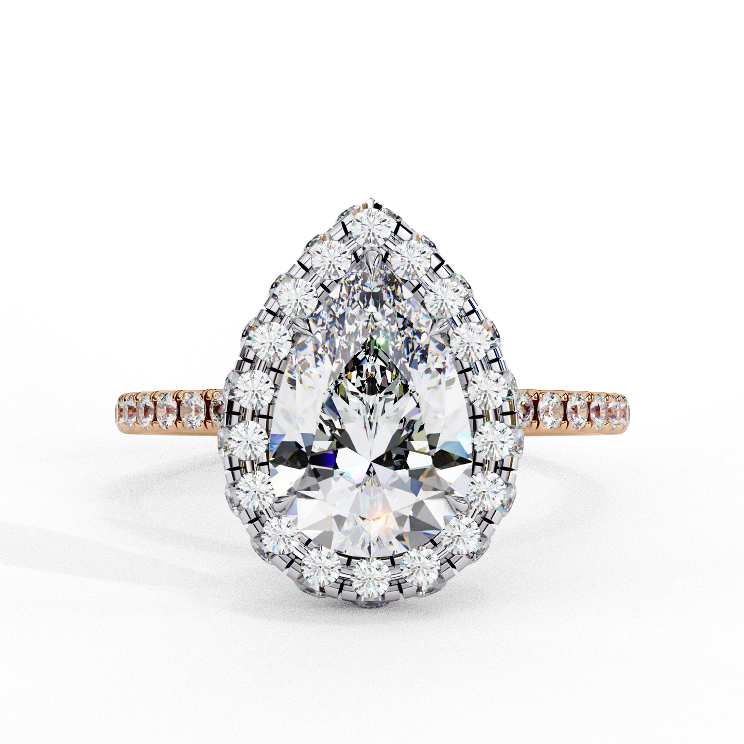 1.81 CT Pear Cut Lab Grown Diamond Ring, Pear Cut Halo Engagement Ring, Bridal Lab Grown Ring with Small Round Diamond on Shank