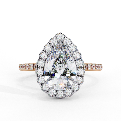 1.81 CT Pear Cut Lab Grown Diamond Ring, Pear Cut Halo Engagement Ring, Bridal Lab Grown Ring with Small Round Diamond on Shank