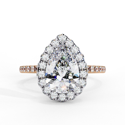 1.81 CT Pear Cut Lab Grown Diamond Ring, Pear Cut Halo Engagement Ring, Bridal Lab Grown Ring with Small Round Diamond on Shank