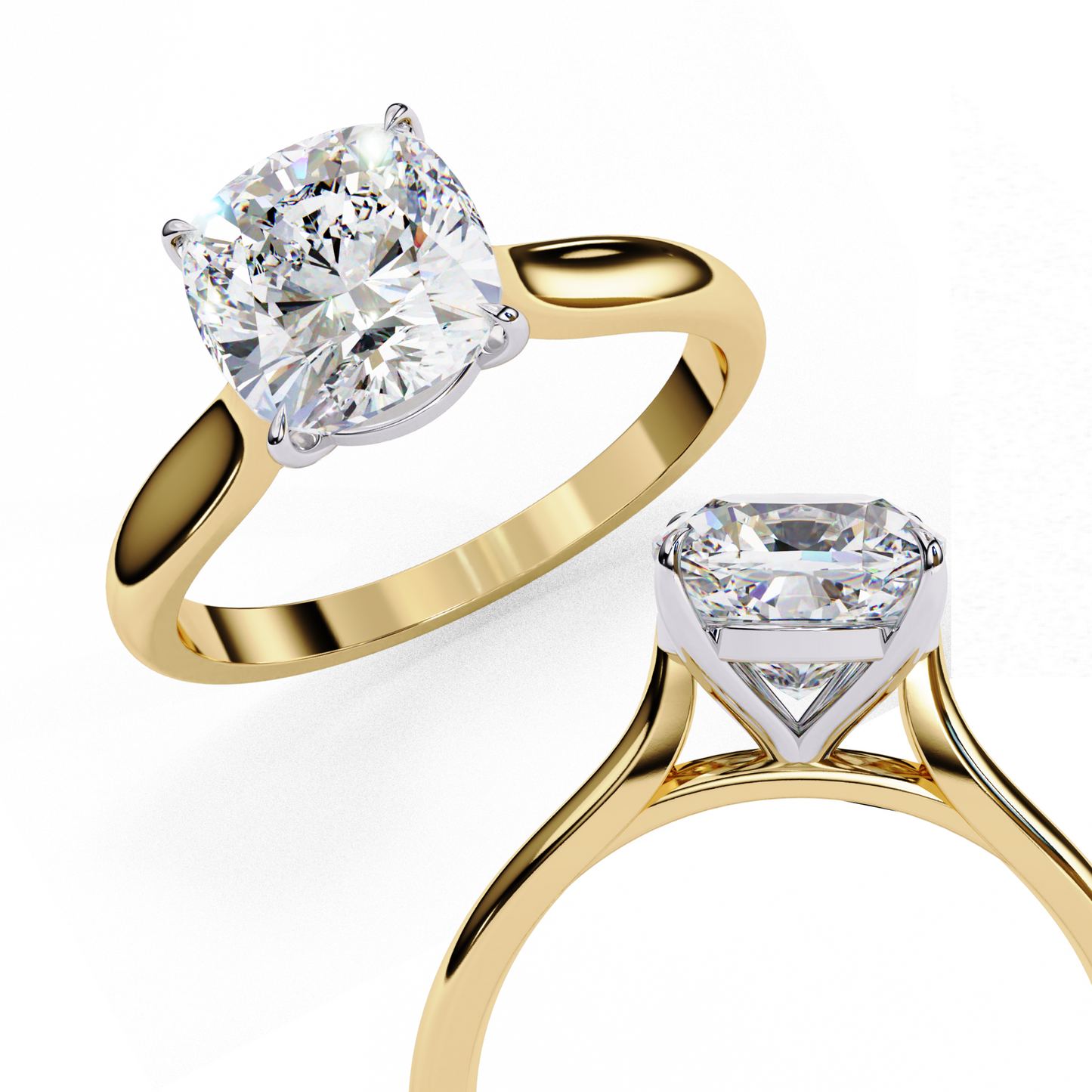 2.65 CT Cushion Cut Lab Grown Diamond Solitaire Ring, Certified Lab Diamond Gold Wedding Ring