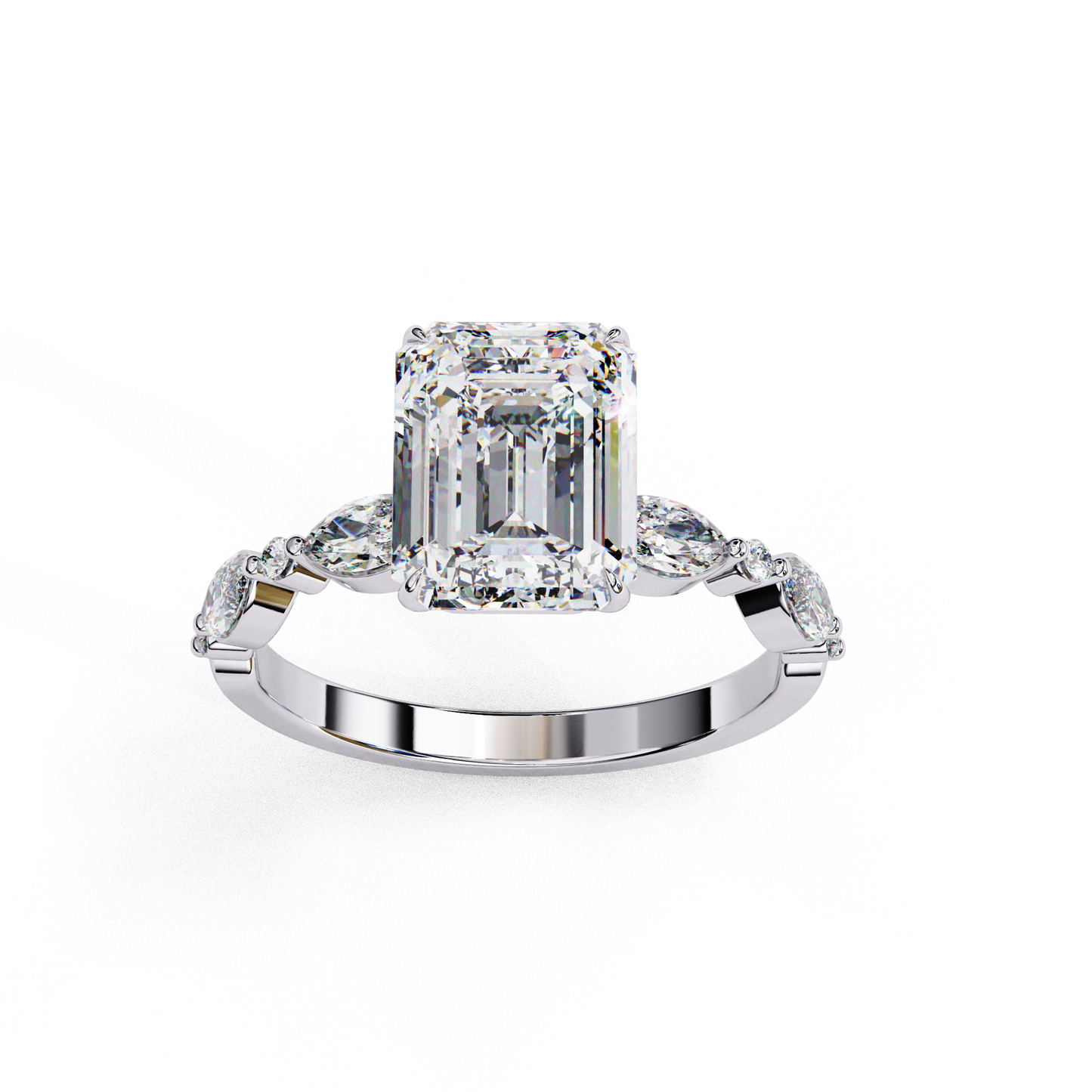 2.08 CT Emerald Cut Solitaire Engagement Ring with a pavé Band, Set in Rose Gold,  Elysian Emerald Cut Solitaire Ring